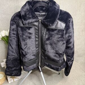 NWT CIDER Black Faux Fur & Faux Leather Moto Jacket XL